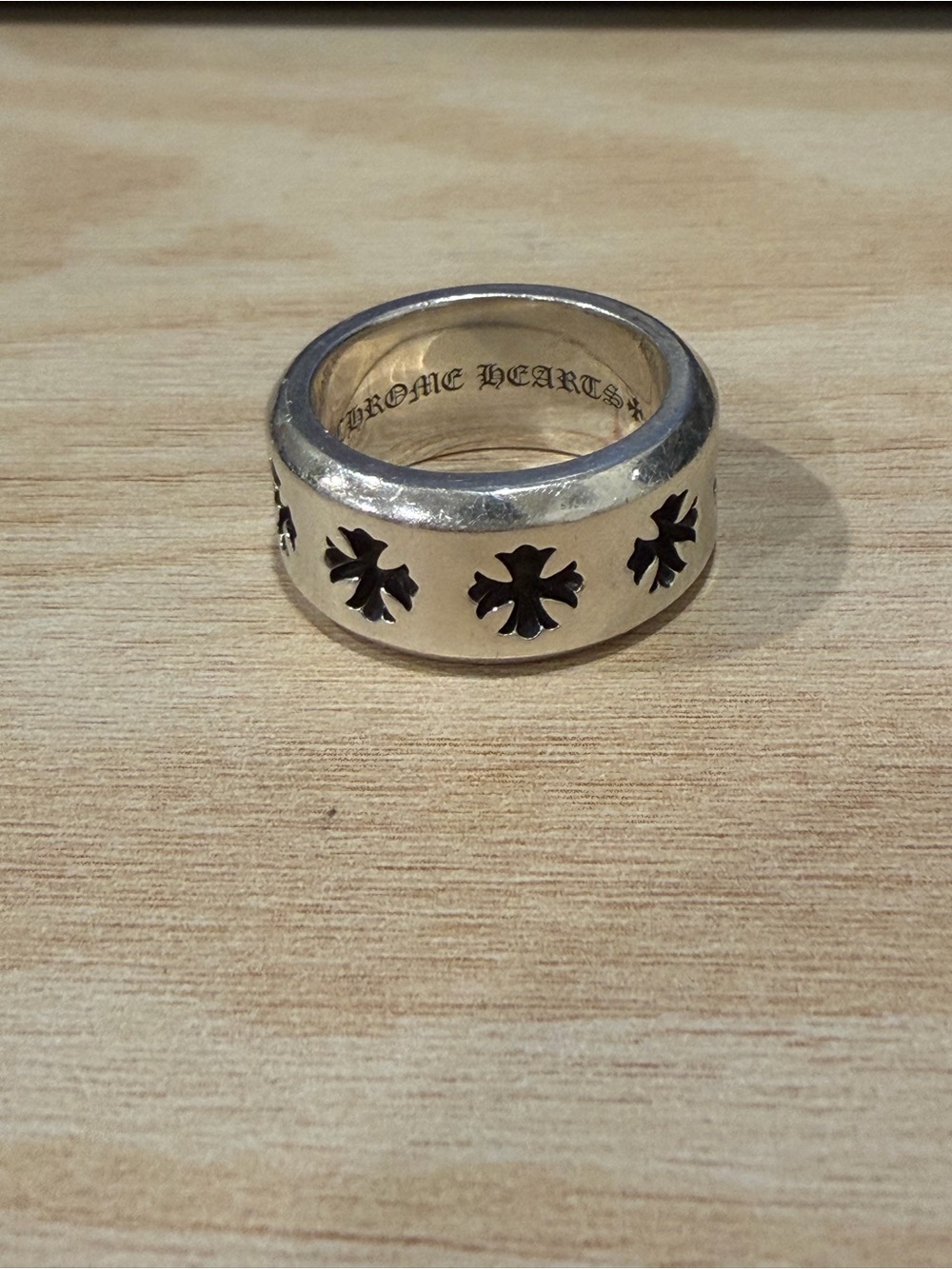 Chrome Hearts Polished Silver Cross Motif Wide Band